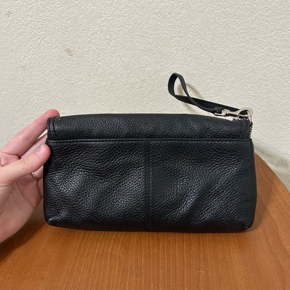 COACH Park Pebbled Black Leather Wristlet Brown Hangtag Travel Handbag Business - Picture 2 of 11